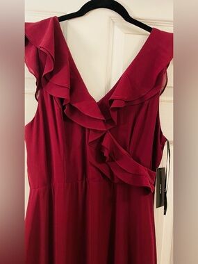 Lulus Ruffled V-Neck Burgundy Maxi Dress